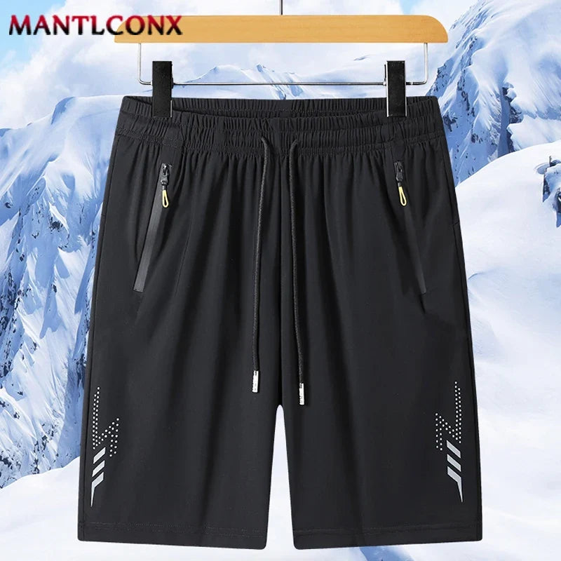 Herren 3/4 Sportshorts mit Reißverschlusstaschen & Kordelzug, Grau