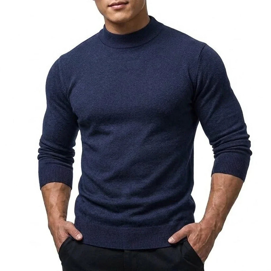 Heren trui met mock neck, lange mouwen, basic gebreide trui