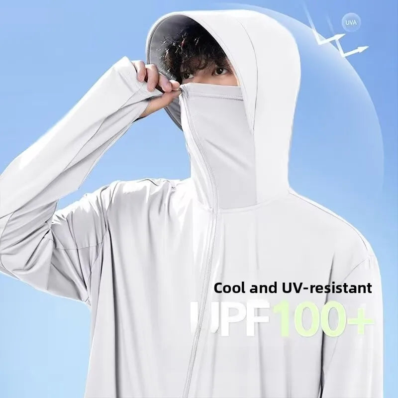 UV-Schutz Jacke mit Kapuze und Gesichtsmaske, Reißverschluss, für Outdoor