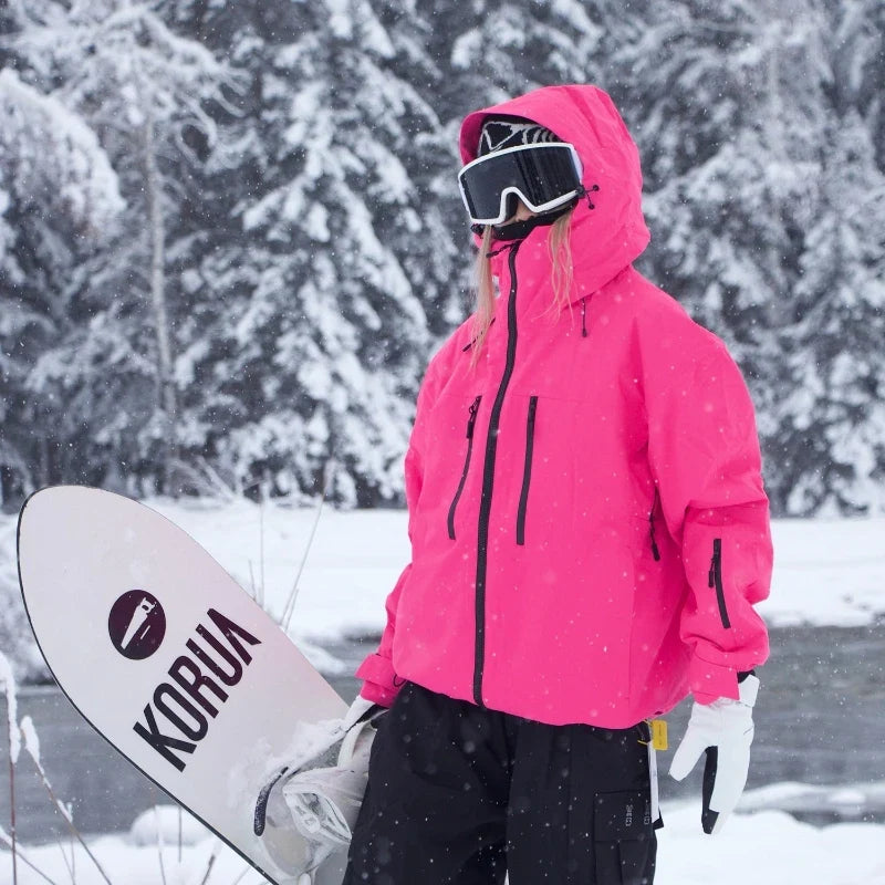 Unisex Winterjacke mit Kapuze für Snowboard und Ski, wasserabweisend, Pink