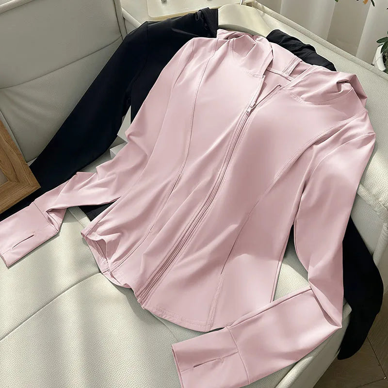 Damen Sportjacke Kapuzenjacke Langarm Reißverschluss
