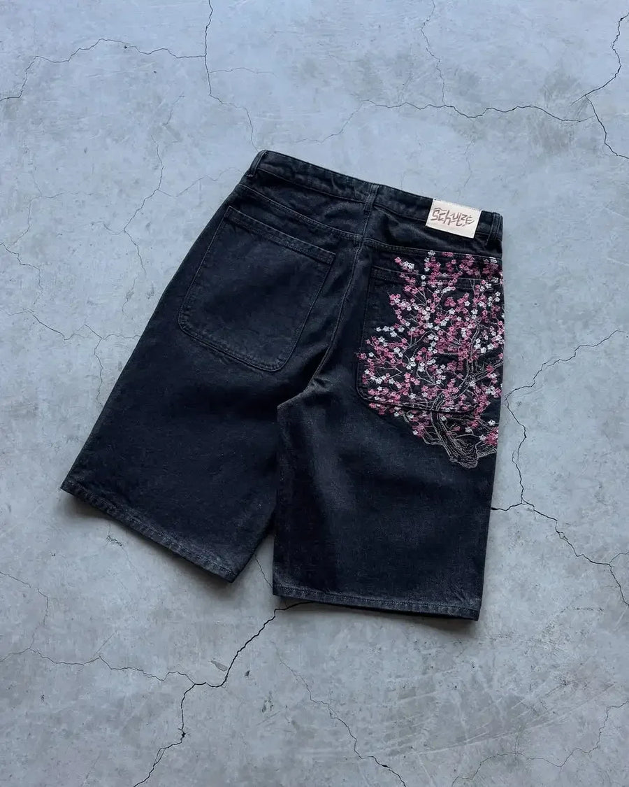 Weite Jeans im Baggy-Stil mit Blumenstickerei für Damen
