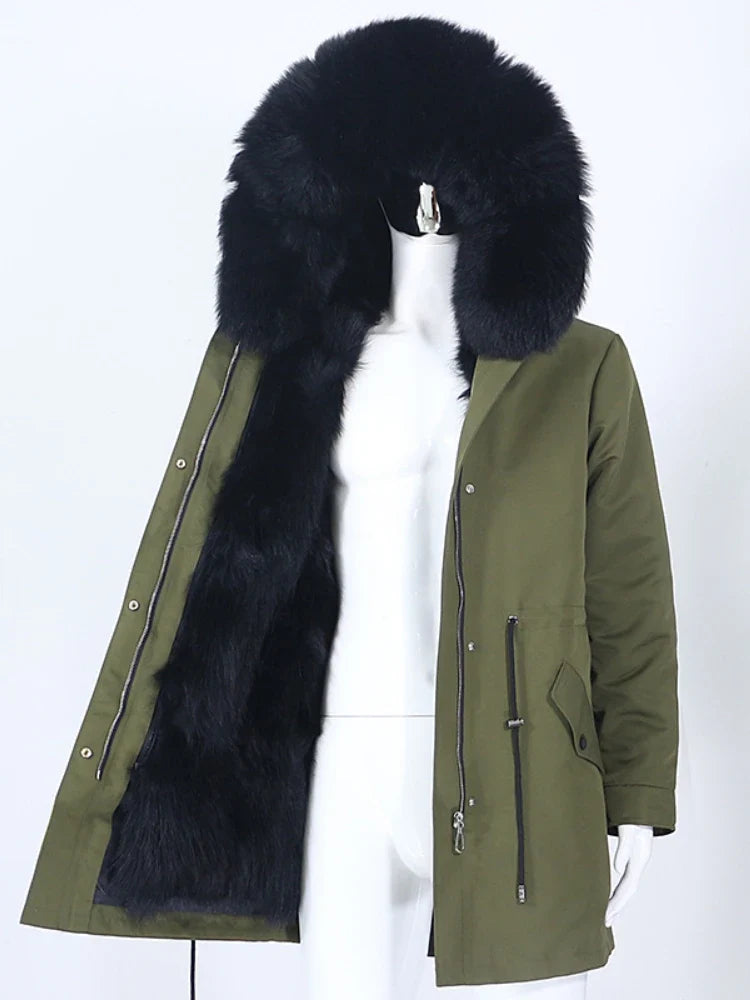 Winterparka mit Kunstfellfutter und großer Kapuze