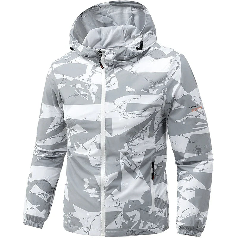 Leichte Kapuzenjacke mit Muster für Herren, Reißverschluss, Elastische Bündchen