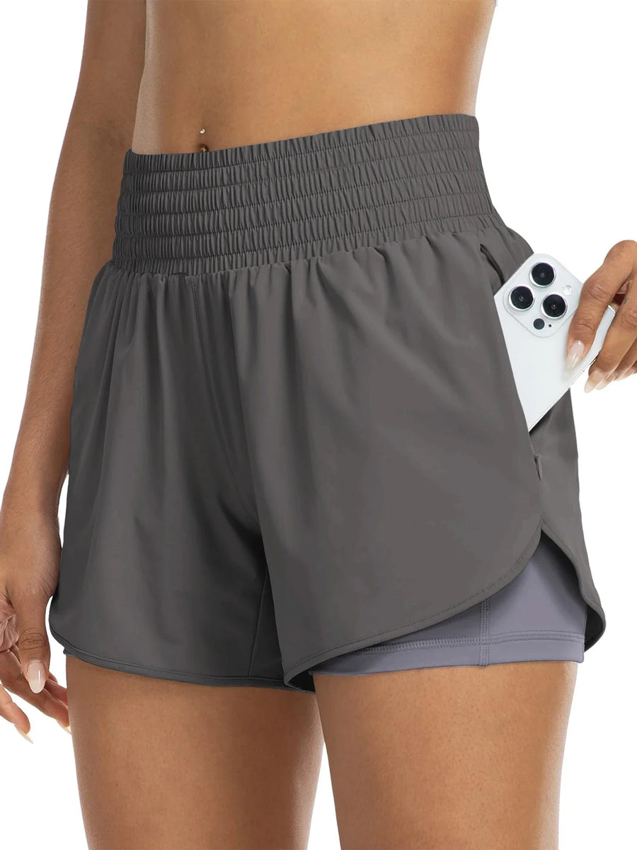 Sportshorts voor dames met hoge taille en zijzak