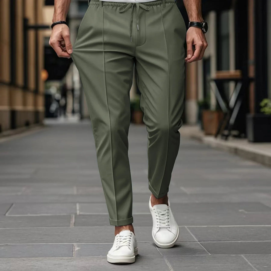 Herren Freizeithose Beige mit Kordelzug und Gummibund