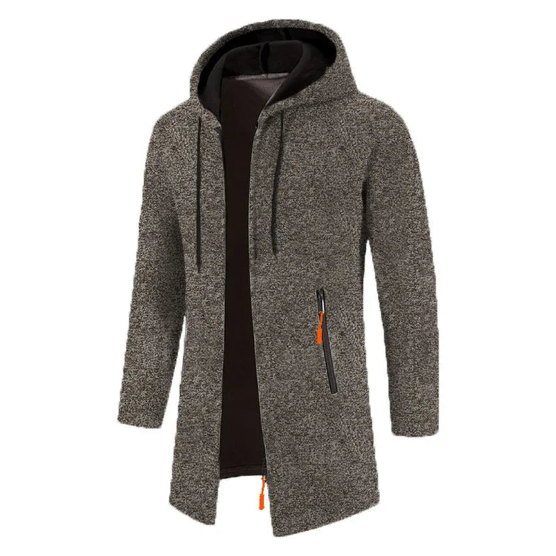Herenhoodiemantel met lange mouwen, gemêleerd, met zak met ritssluiting