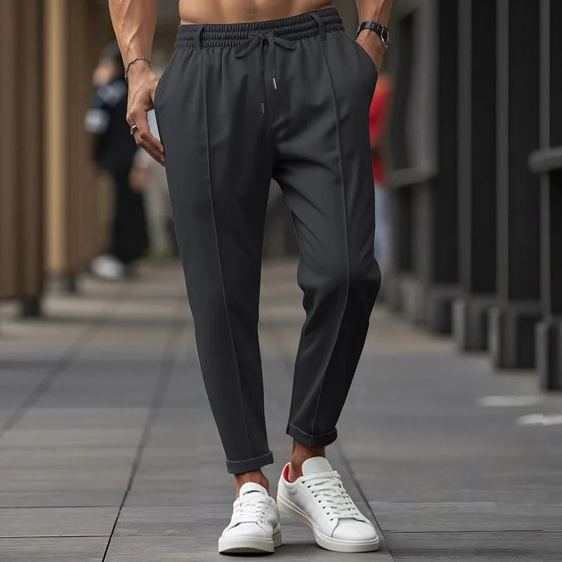 Herren Freizeithose Beige mit Kordelzug und Gummibund
