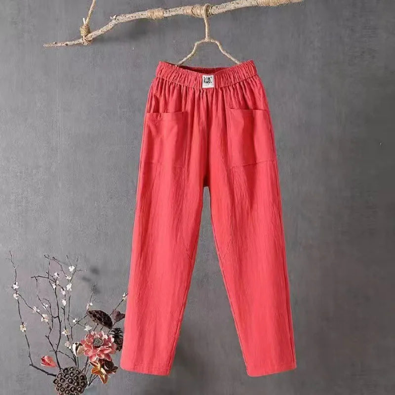Damen Leichte Hose mit Gummizug und Taschen – Bequeme Sommerhose