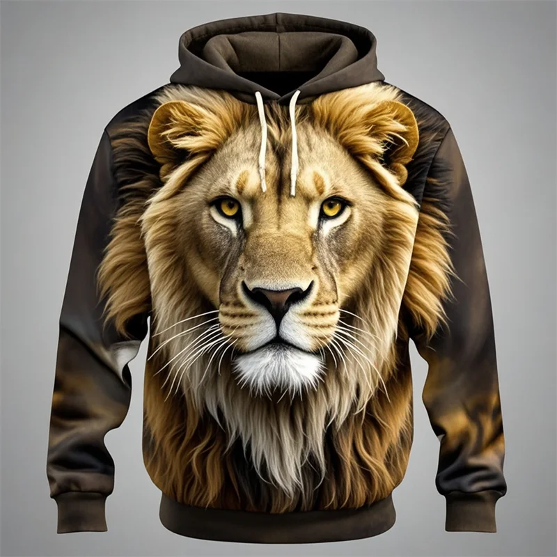 Hoodie met leeuwenkopprint, capuchon en kangoeroezak