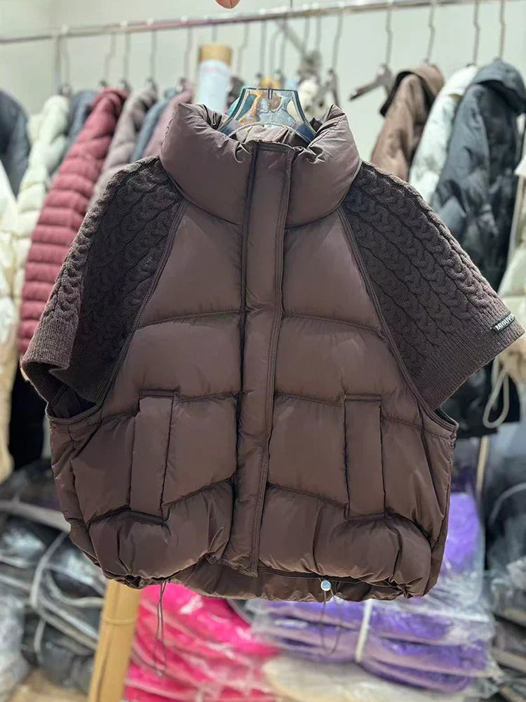 Damen Steppweste mit Strickärmeln und Stehkragen - Warme Puffer Weste