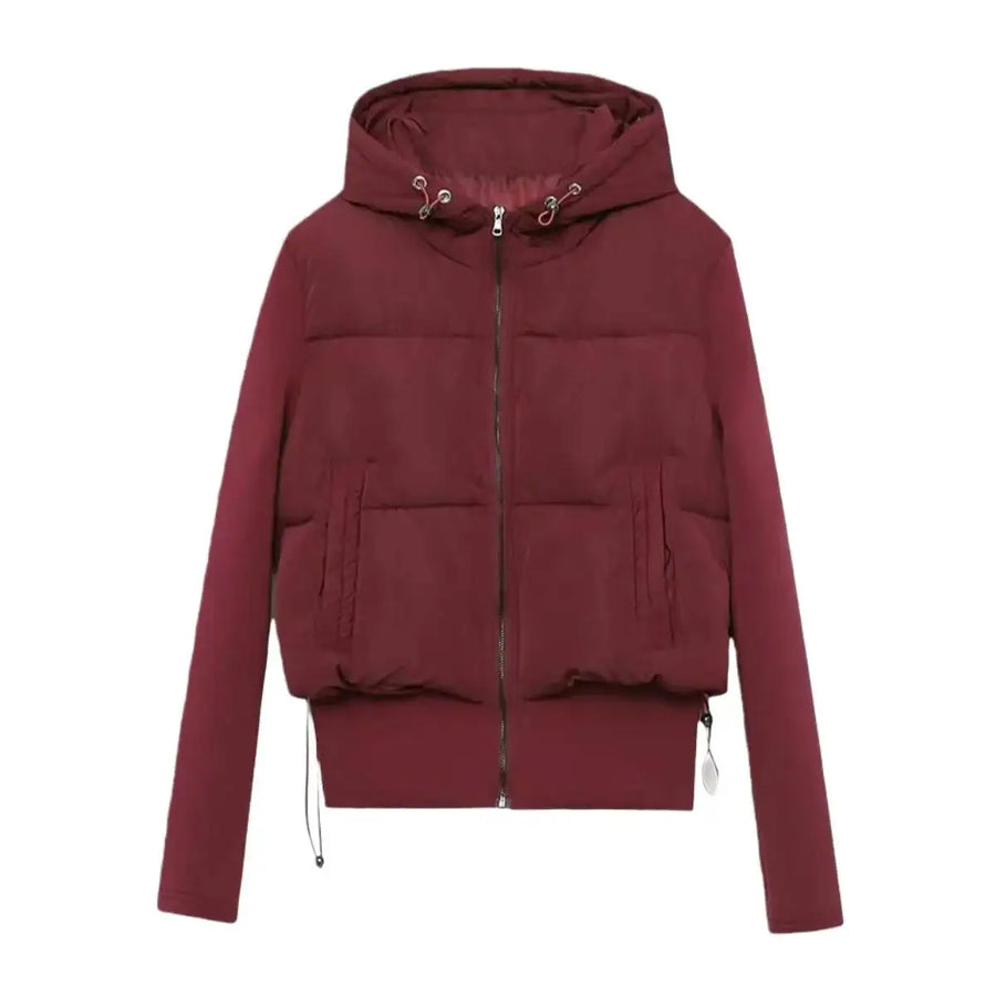 Kurze Damen Pufferjacke mit Kapuze – Gepolstert, Schwarz