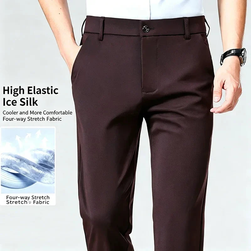 Herren Business-Hose Schwarz Gerade Passform Anzughose