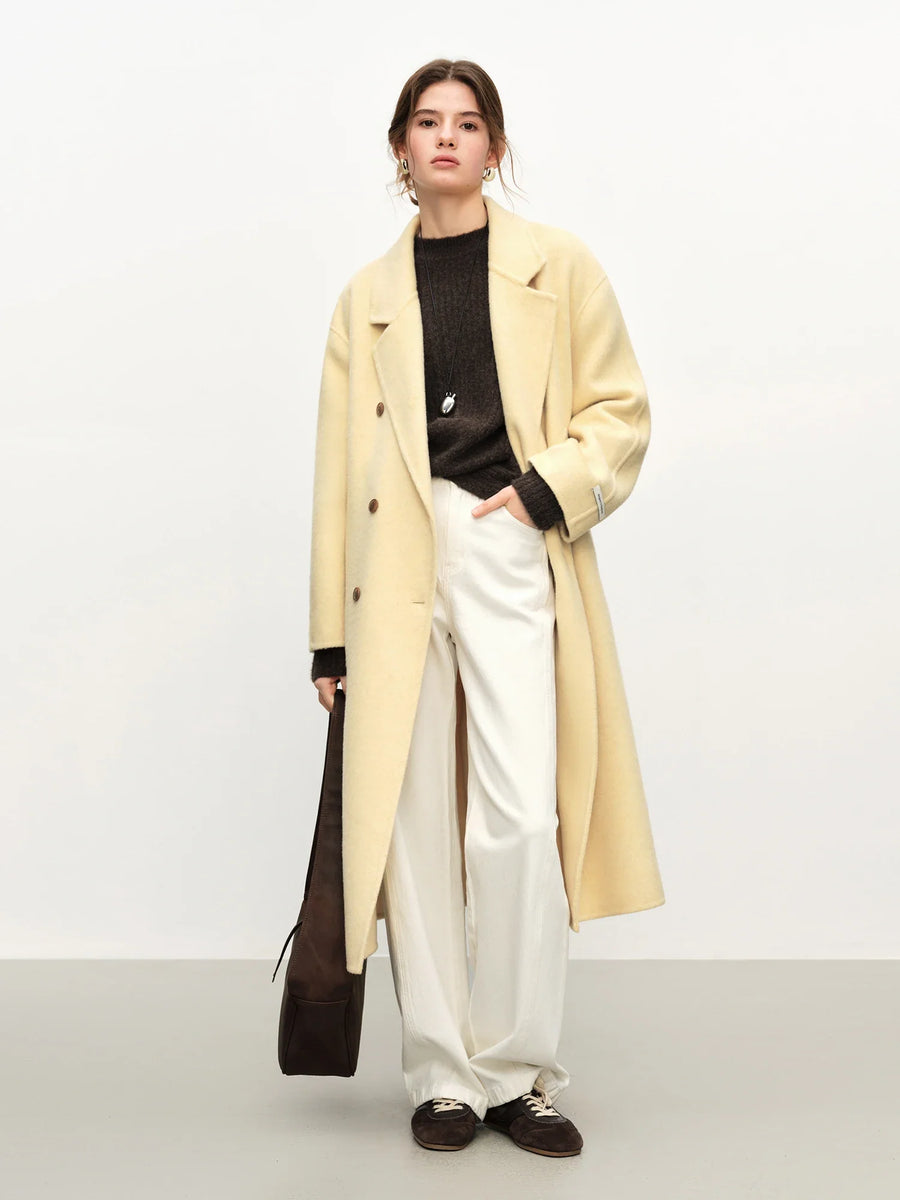 Damen langer Mantel Zweireiher Wickeldesign mit Gürtel