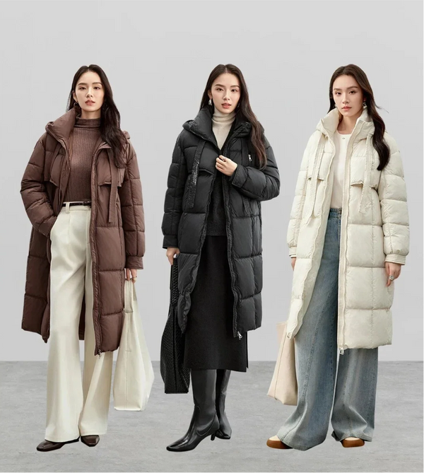 Dames-winterparka met capuchon, lange gewatteerde jas