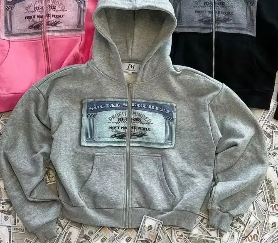 Unisexhoodie met rits, capuchon en opdruk