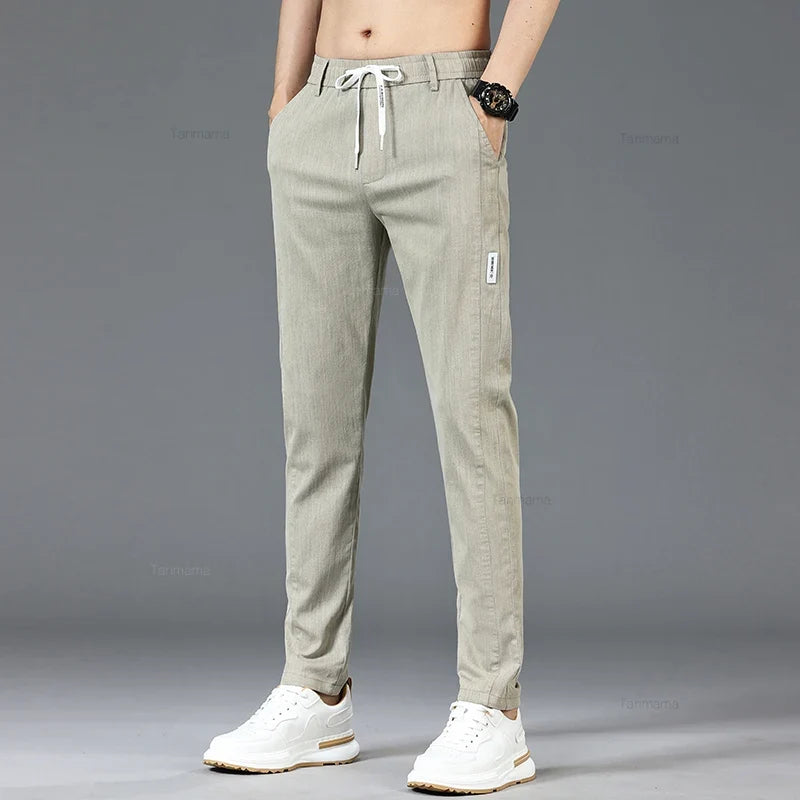 Vrijetijdsbroek voor heren met trekkoord en elastische tailleband, slim fit