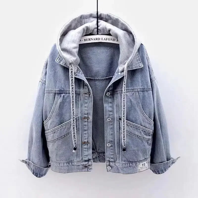Jeansjacke Damen Hellblau mit Kapuze Kurz