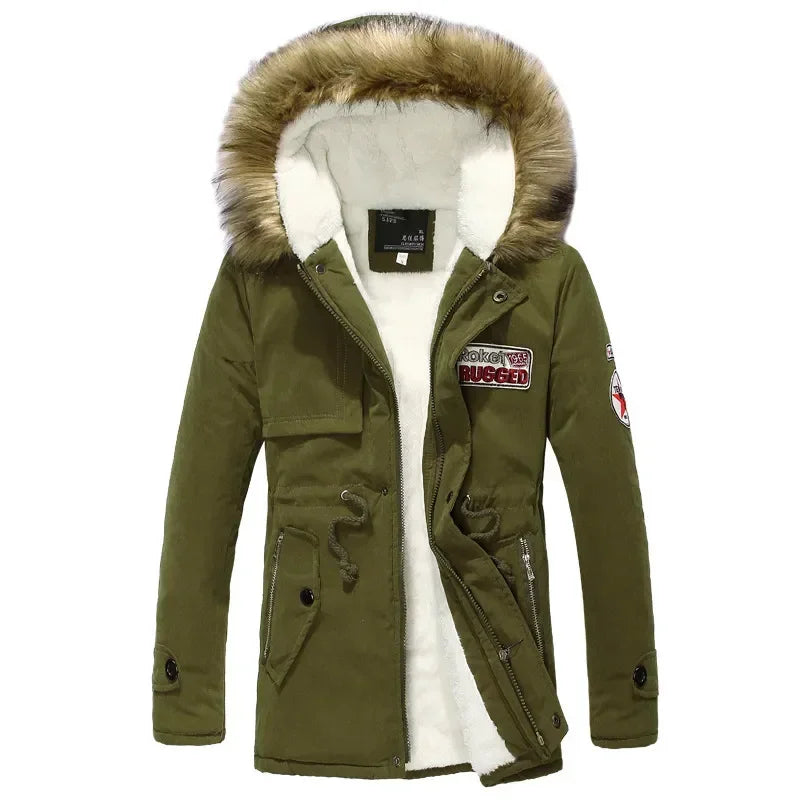 Herren Winterjacke mit Kapuze und Fellimitat-Futter - warm gefütterte Outdoor Jacke