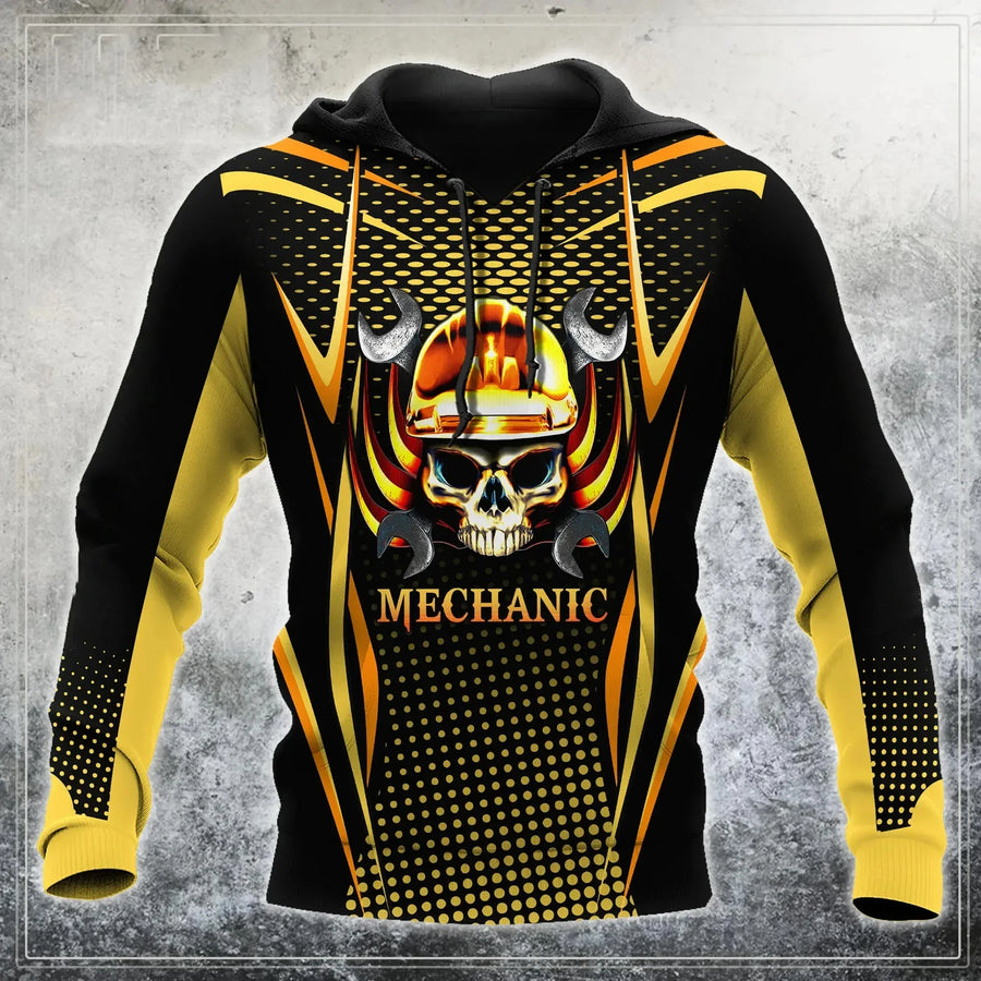 Kapuzenpullover Herren Hoodie Mechaniker-Design Motor Kolben Werkzeug Schwarz Grau