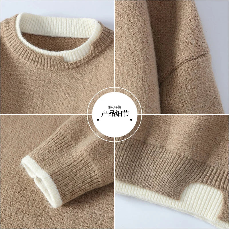 Unisex tweekleurige trui met ronde hals, gebreid, zacht materiaal