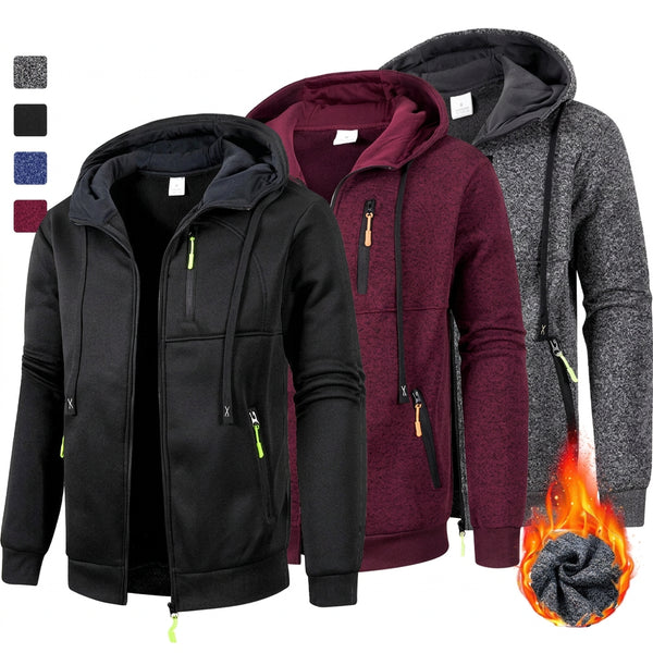 Herren Kapuzenpullover mit Reißverschluss und warmem Futter
