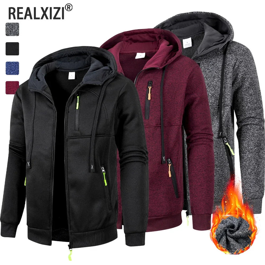Herren Kapuzenpullover mit Reißverschluss und warmem Futter