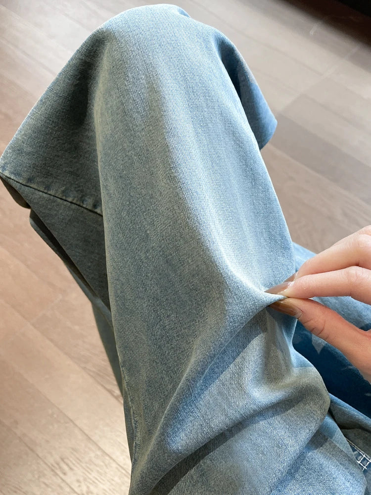 Damen Baggy Hose mit weitem Bein und elastischem Bund - Weit geschnittene Freizeithose in Jeans-Optik