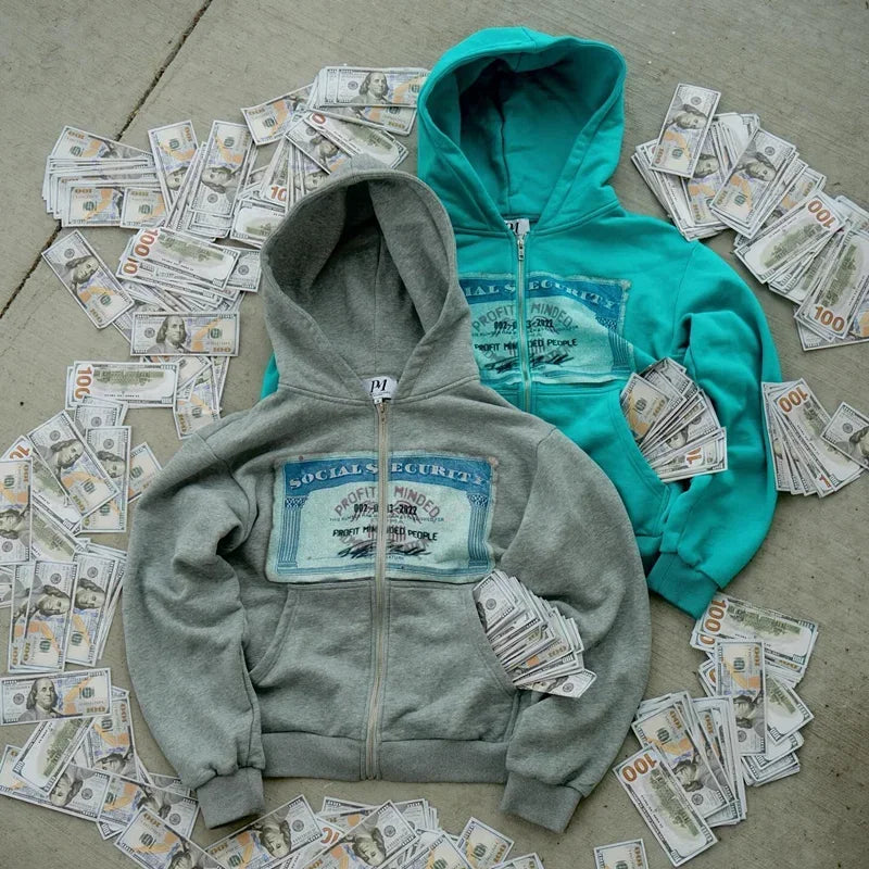 Unisexhoodie met rits, capuchon en opdruk