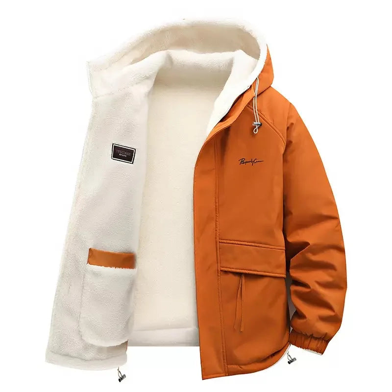 Herren Winterjacke mit Kapuze und weichem Innenfutter – Beige