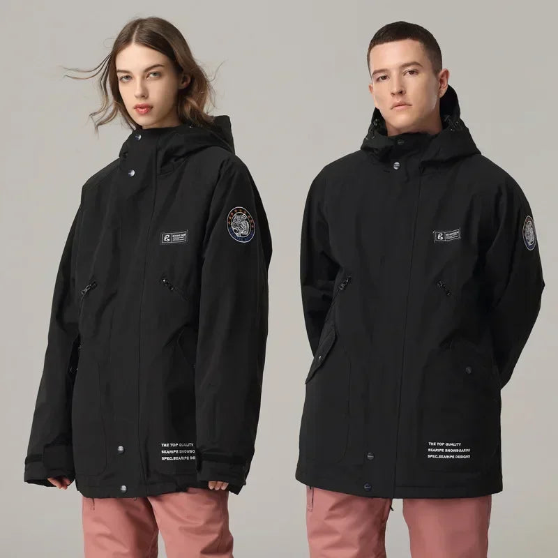 Unisex Winter Skijacke mit Kapuze & Reißverschluss – Winddichte Snowboardjacke