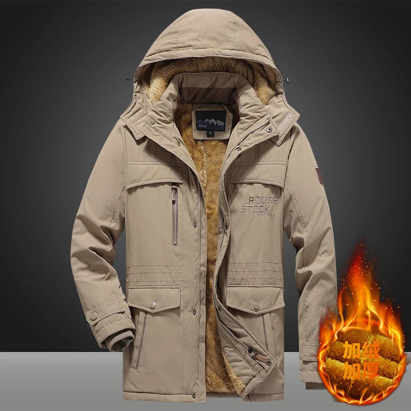 Herren Winterjacke mit Kapuze Gefüttert Mehreren Taschen