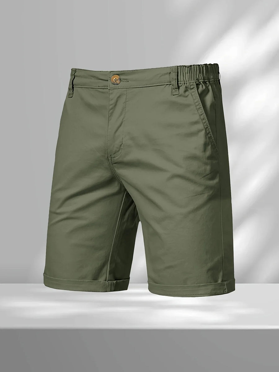 Chinoshorts voor heren met elastische tailleband en knoopsluiting