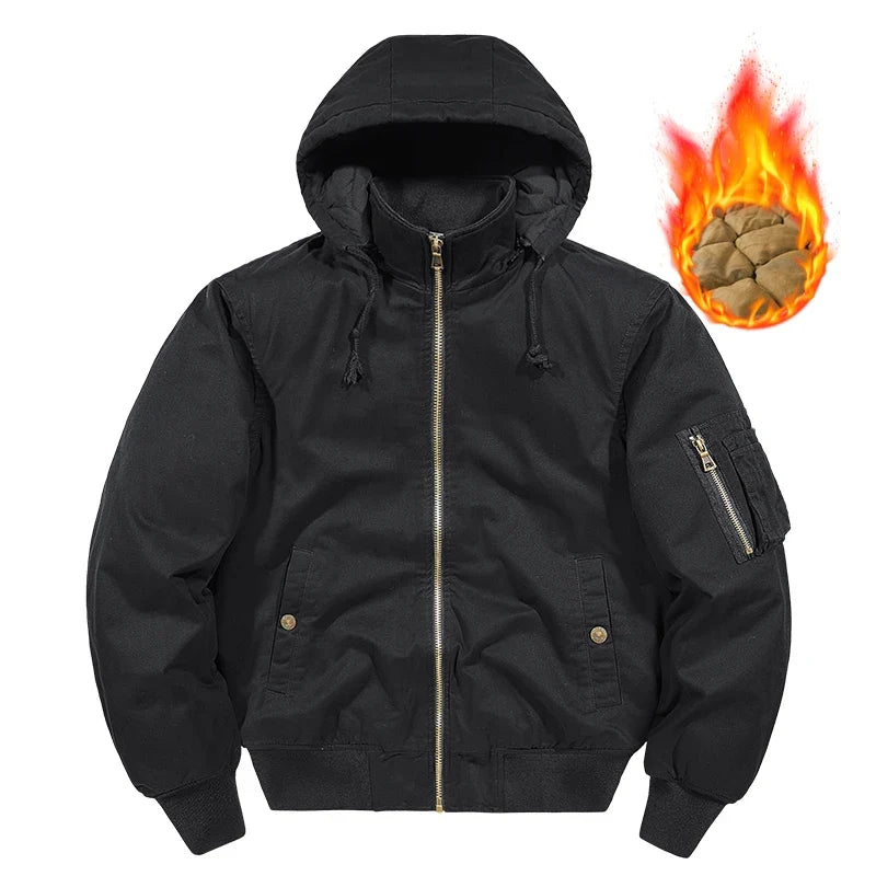 Herren Bomberjacke mit Kapuze Gefüttert Freizeit Übergangsjacke