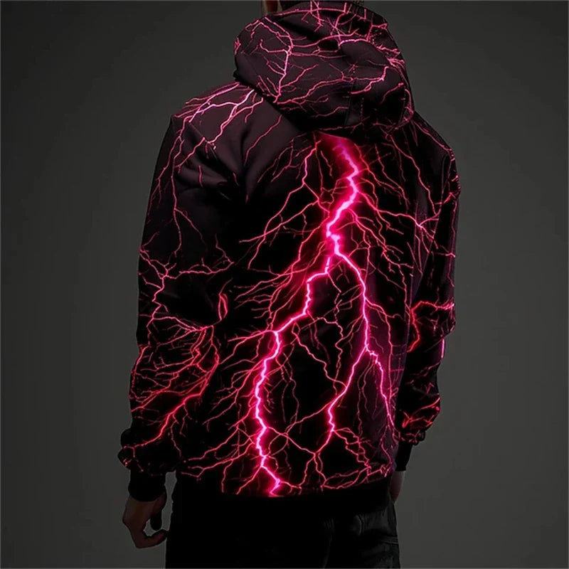 Hoodie mit leuchtendem Blitzmuster auf dem Rücken – Mehrfarbig, Kapuzenpullover für Herren