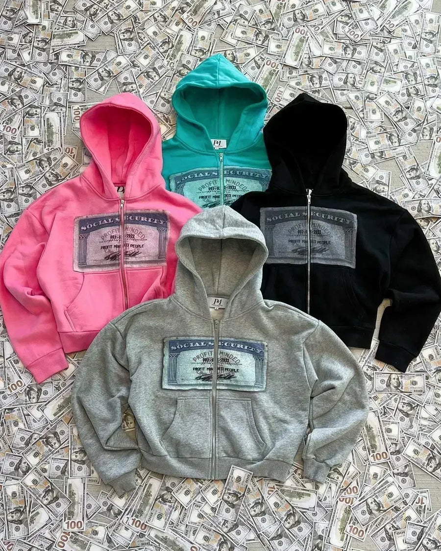 Unisexhoodie met rits, capuchon en opdruk