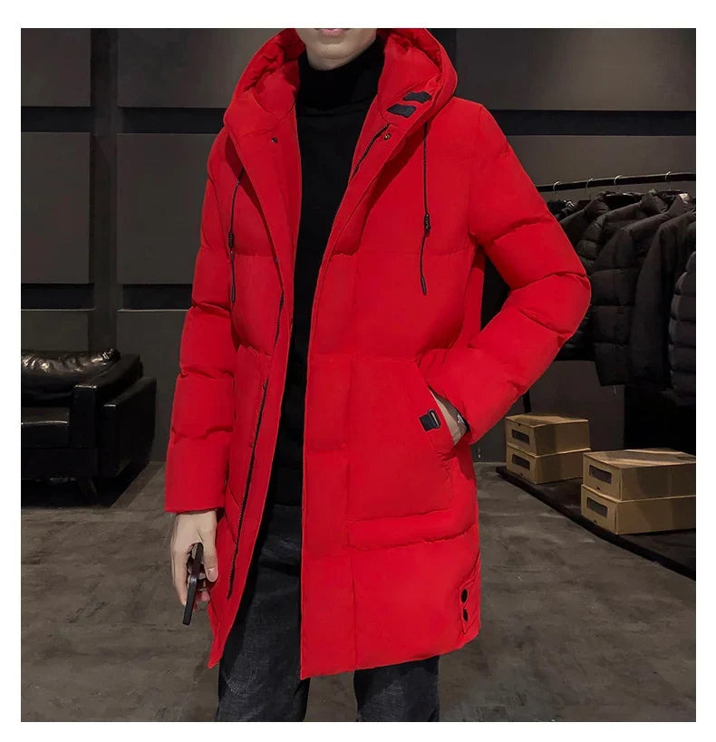 Herren Winter Steppmantel mit Kapuze Lang Grau