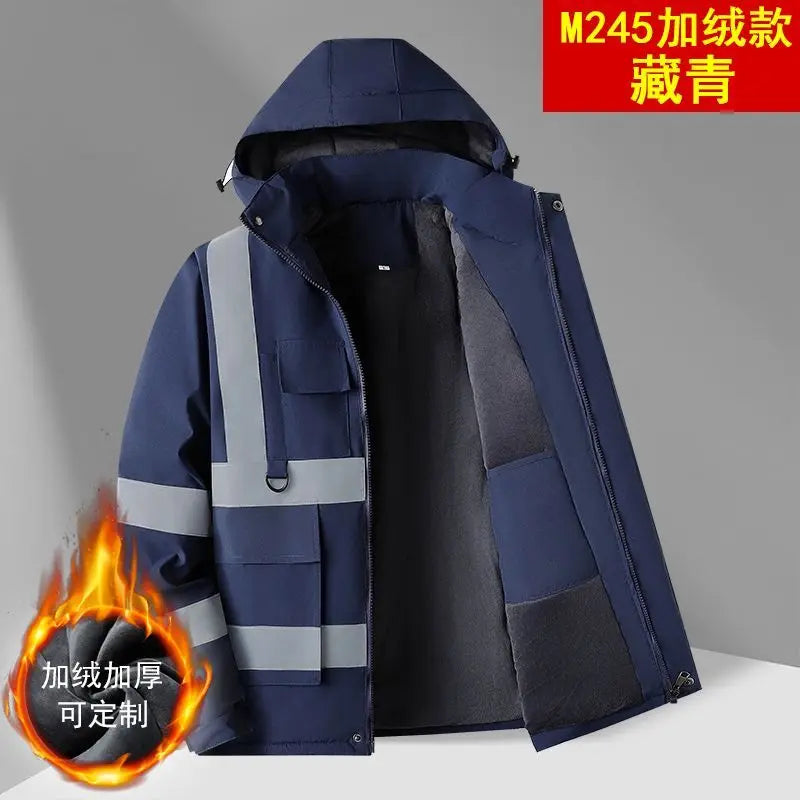 Unisex Winter Warnschutzjacke mit Kapuze, Fleece-gefüttert, Reflektorstreifen