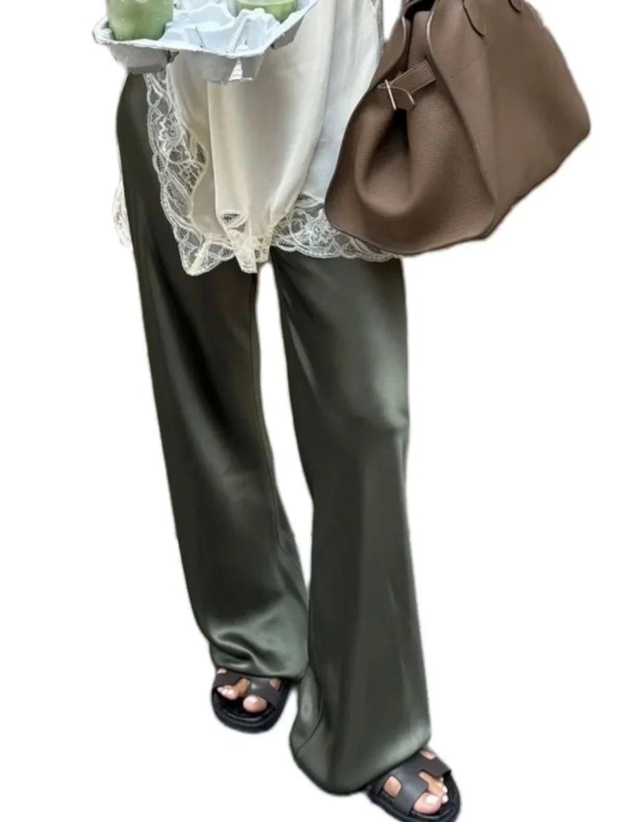 Dames satijnen palazzo-broek met elegante wijde pijpen