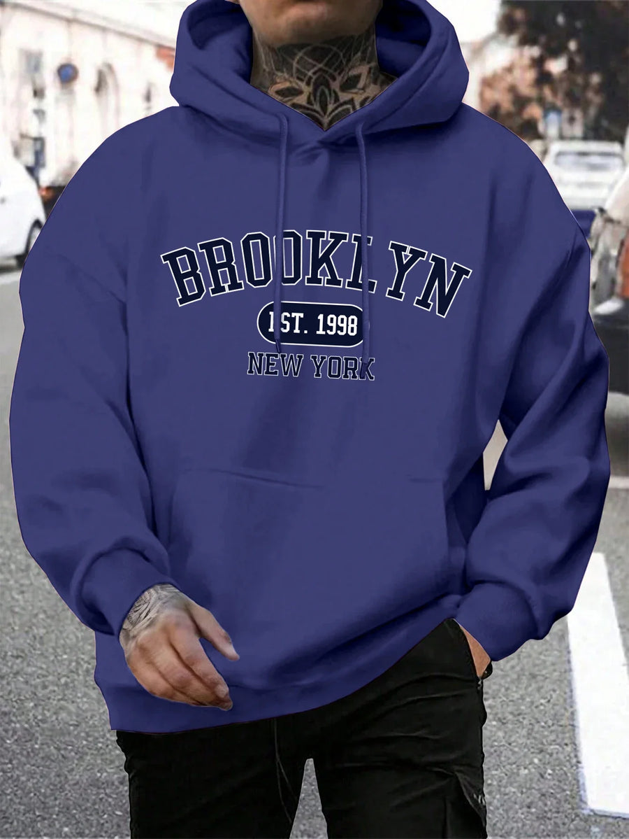 Bedrukte hoodie voor heren met trekkoord en kangoeroezak