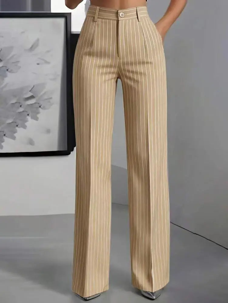 Damen Marlenehose mit weitem Bein & hoher Taille, gestreift