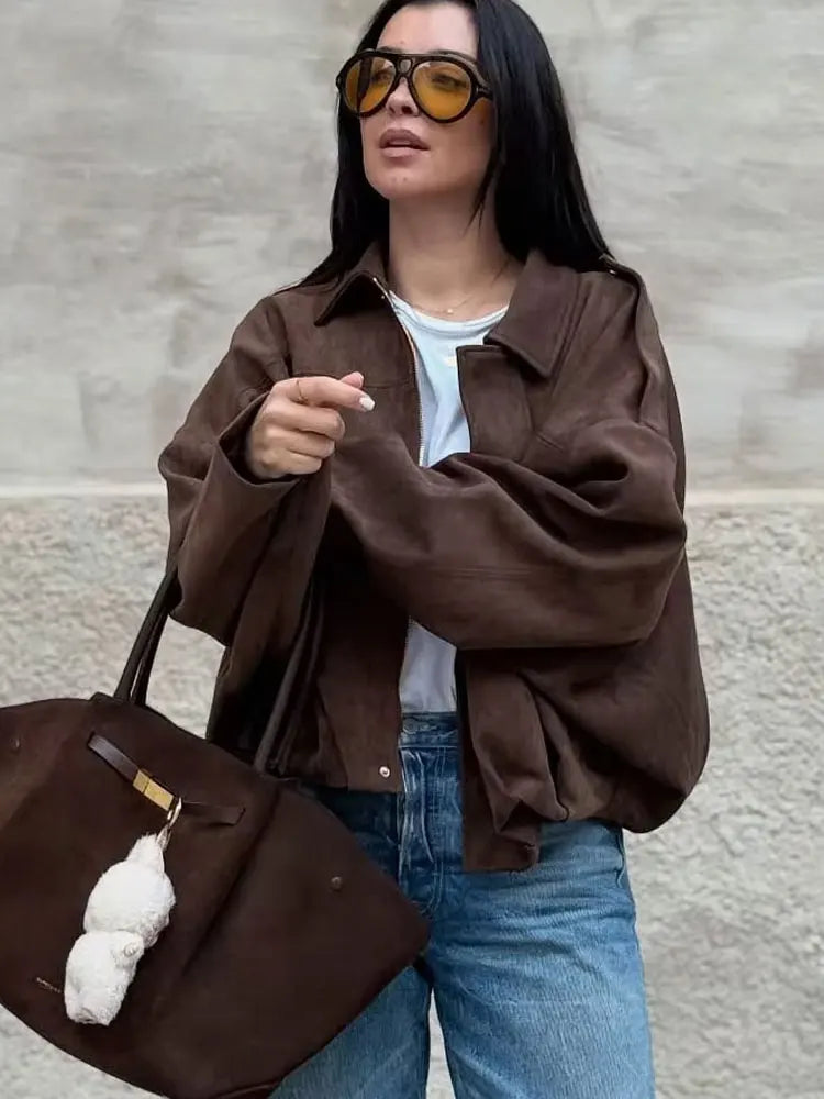 Damen Bomberjacke Crop Design mit Kentkragen und weiten Ärmeln in verschiedenen Farben
