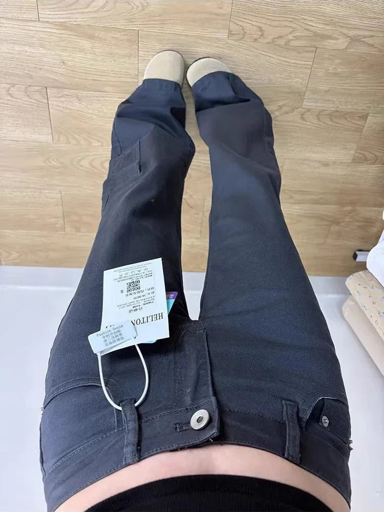 Damen Cargo-Jeans Weites Bein Dunkelgrau