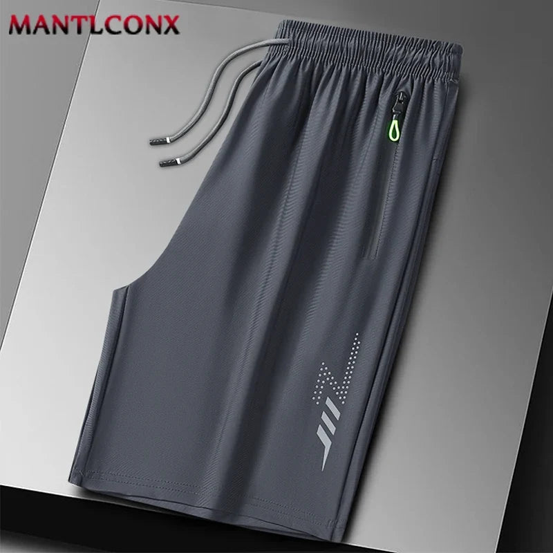 Herren 3/4 Sportshorts mit Reißverschlusstaschen & Kordelzug, Grau