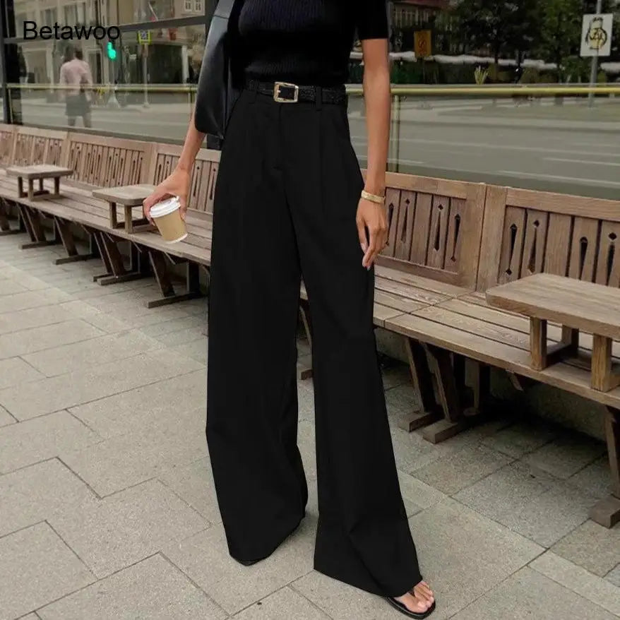 Damen Weite Hose mit Hoher Taille und Bundfalten