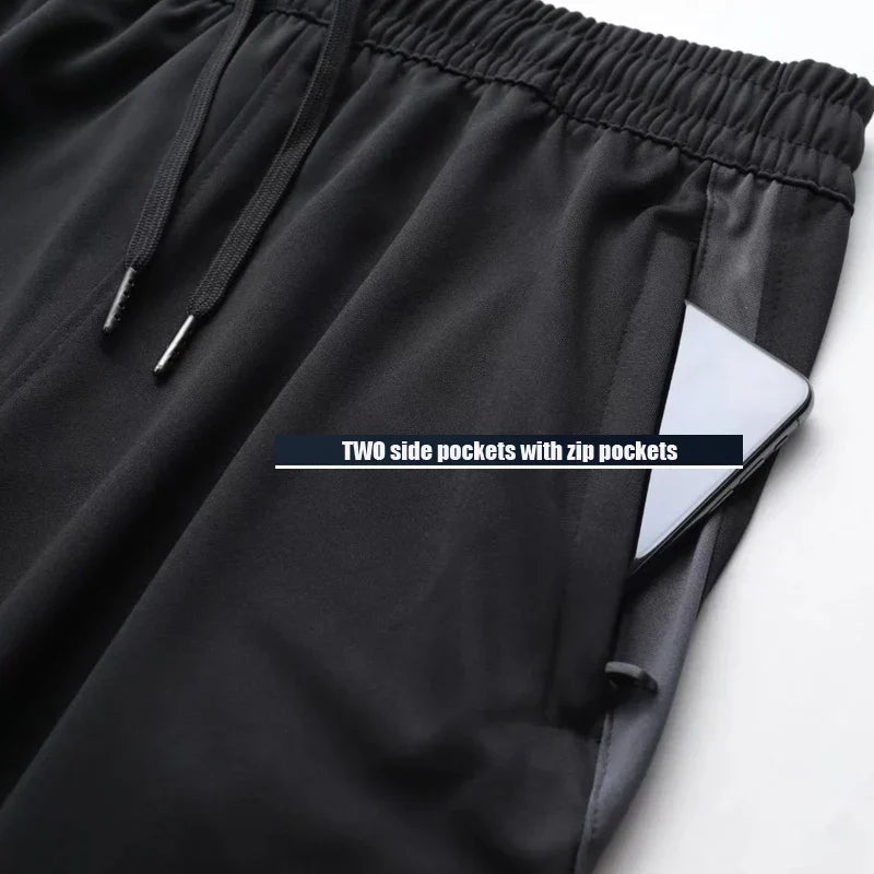 Herren Sport Trainingshose Schwarz mit Farbstreifen Jogginghose Reißverschlusstaschen