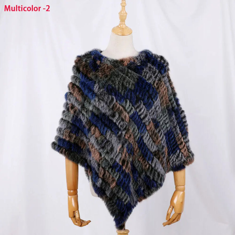 Weicher Poncho mit Pelz-Optik für Damen - Kurzarm Wickel-Cape