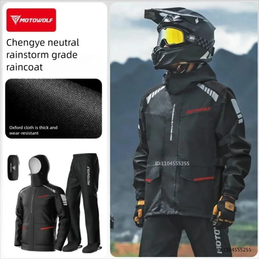 Unisex Motorrad Regenanzug Regendicht mit Kapuze & Reflektoren