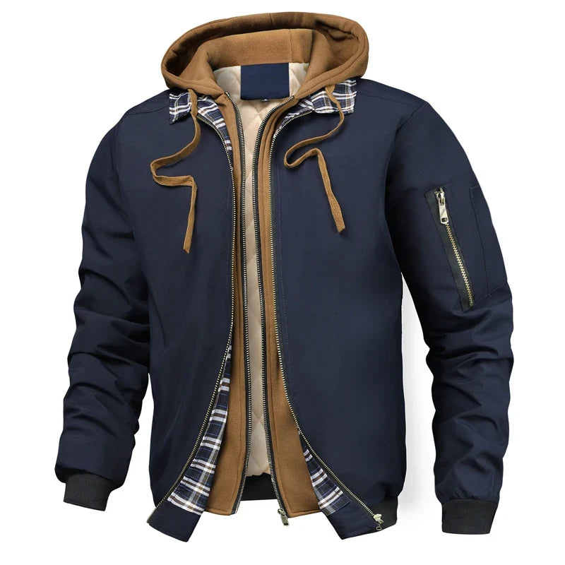 Herren Bomberjacke mit Kapuze, gesteppt, Schwarz