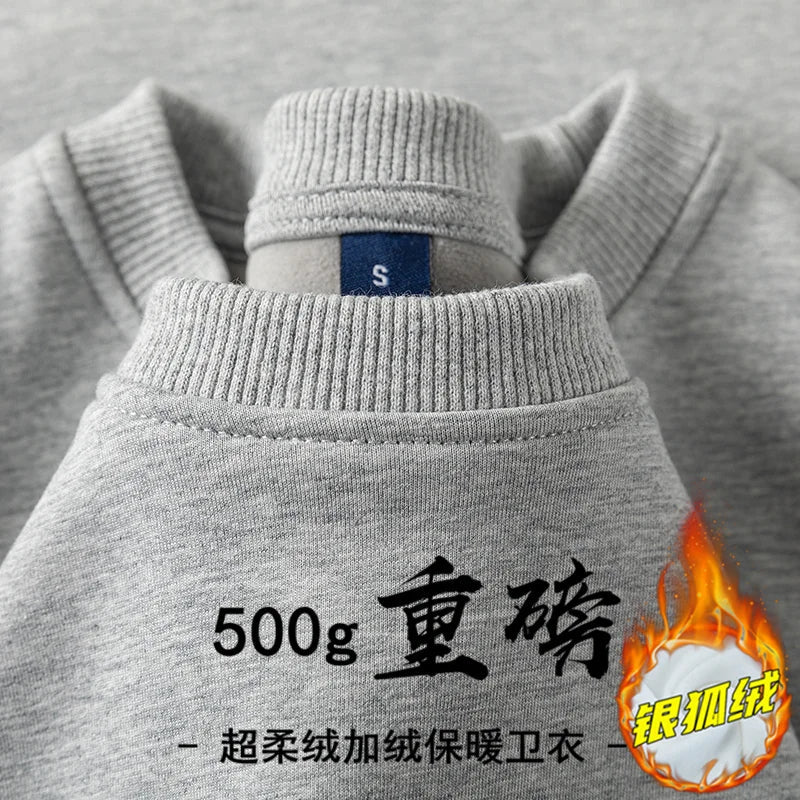 Unisex sweater met lange mouwen en ronde hals, gevoerd met fleece